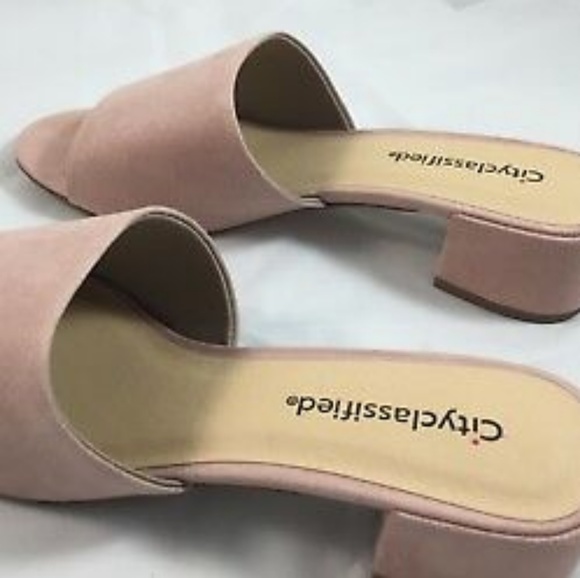FAUX SUEDE Open Peep-Toe Mules Slides Slip-On Sandals EUC - Picture 2 of 3